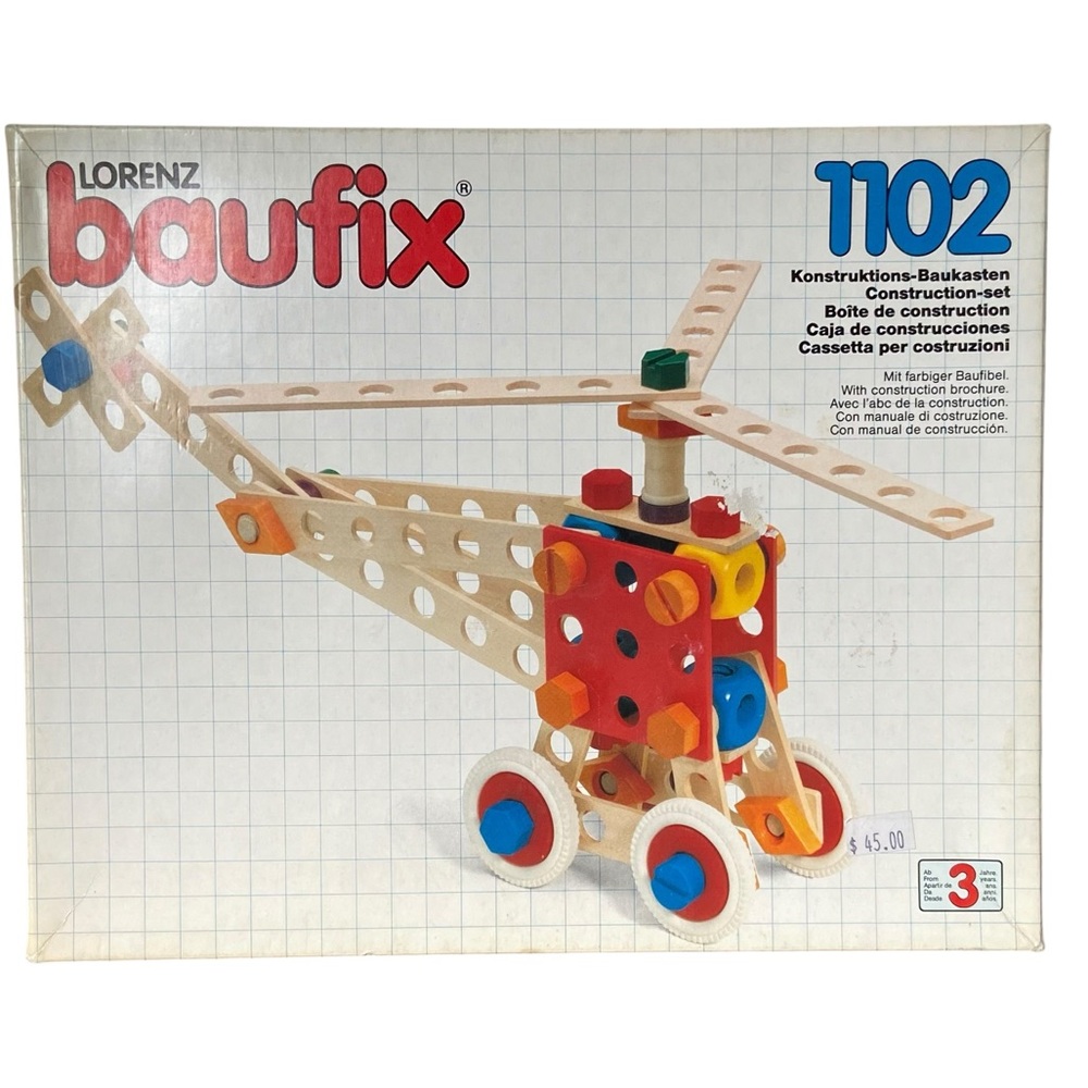 Vintage Lorenz Baufix Helicopter Building Set Unopened Wooden 1102